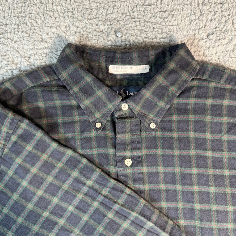 Ralph Lauren Button-Down Shirt Mens‎ 2XLT Casual Green Plaid Classic Fit Preppy